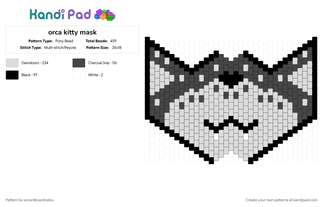Orca kitty mask Pony Bead Pattern - Kandi Pad | Kandi Patterns, Fuse ...