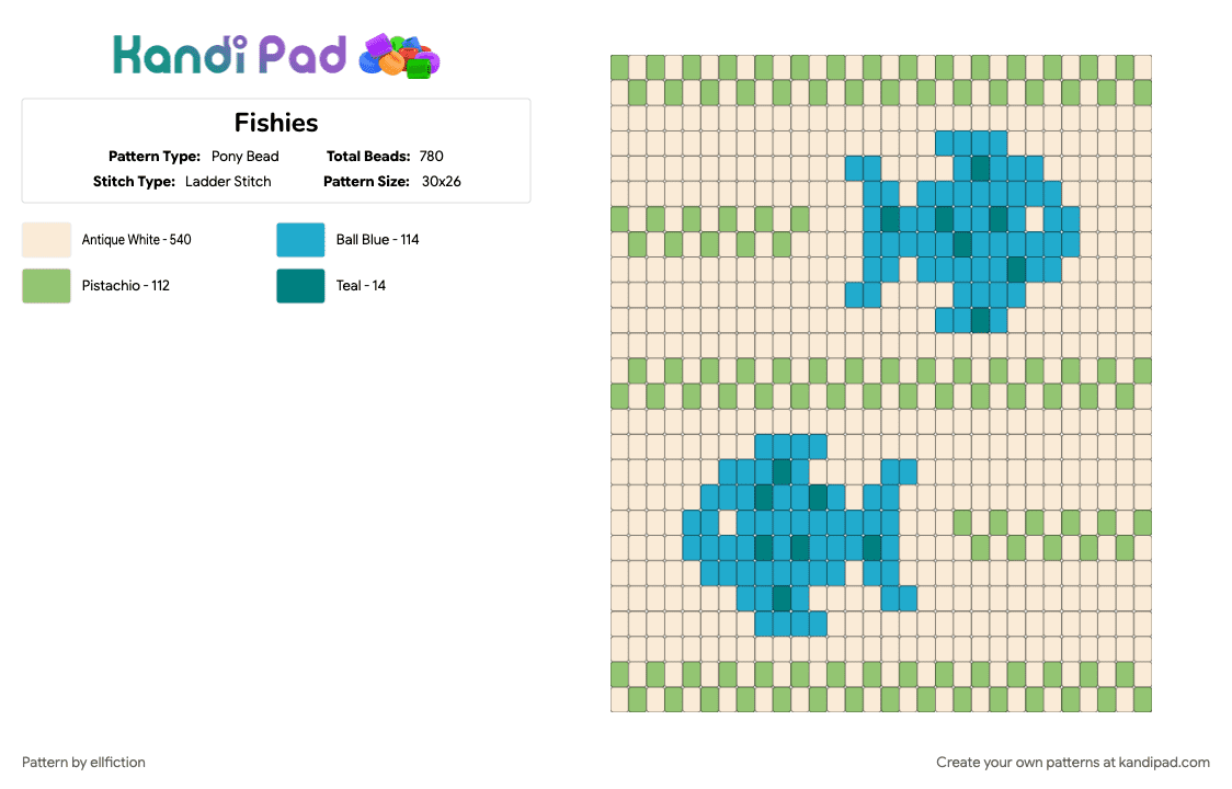 Fishies - Pony Bead Pattern by ellfiction on Kandi Pad - green, light blue, white