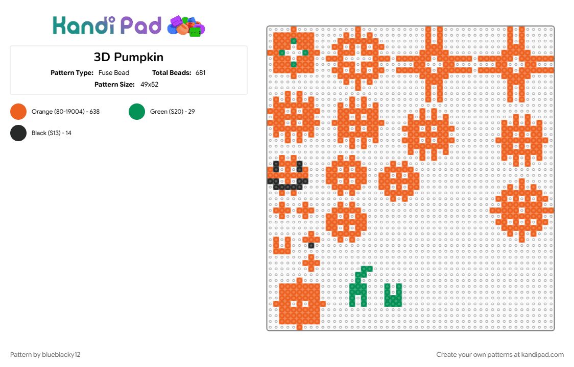 3D Pumpkin - Fuse Bead Pattern by blueblacky12 on Kandi Pad - halloween, orange
