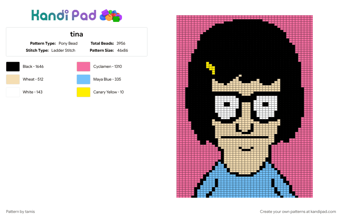 Tina Belcher - Pony Bead Pattern by tamis on Kandi Pad - beige, characters, pink, tina belcher, tv show