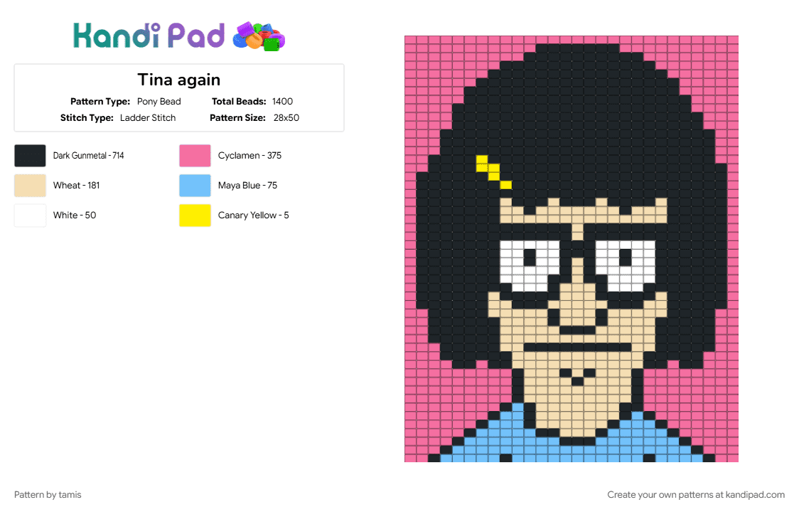 Tina again - Pony Bead Pattern by tamis on Kandi Pad - beige, black, pink