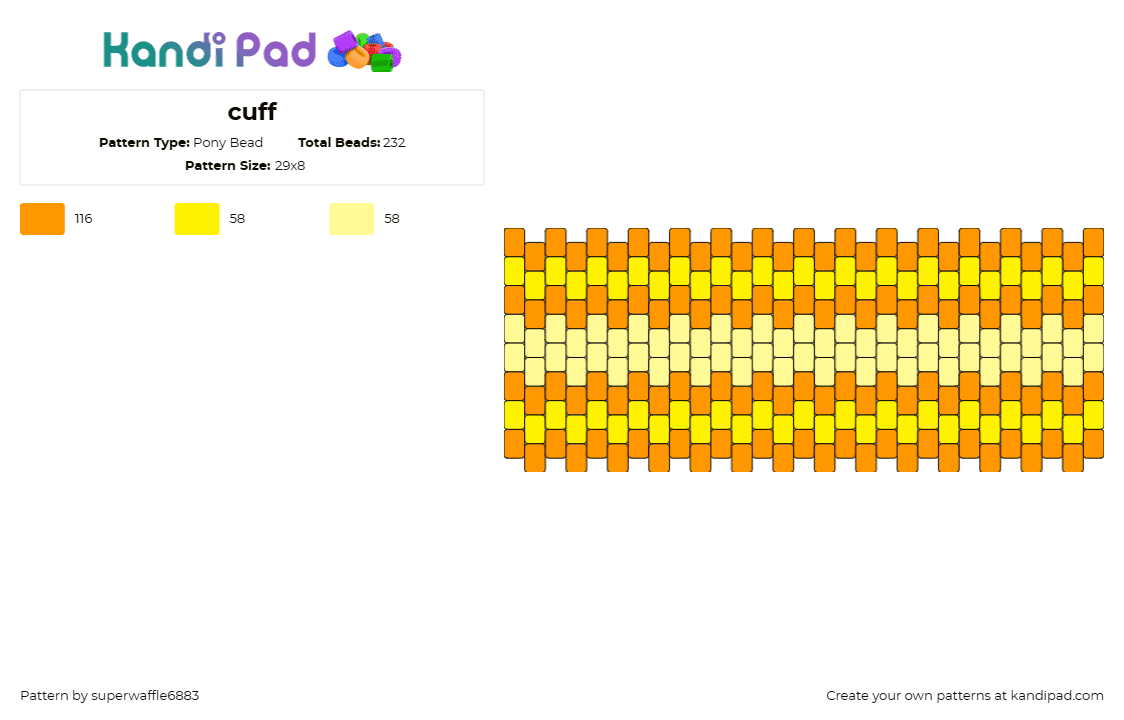 cuff - Pony Bead Pattern by superwaffle6883 on Kandi Pad - horizontal,stripes,cuff,bright,sunny,orange