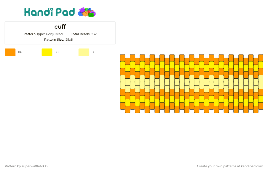 cuff - Pony Bead Pattern by superwaffle6883 on Kandi Pad - horizontal,stripes,cuff,bright,sunny,orange