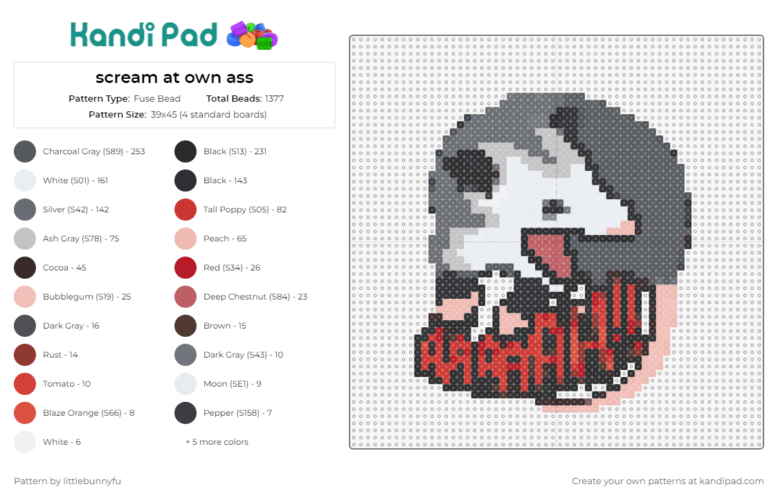 scream at own ass - Fuse Bead Pattern by littlebunnyfu on Kandi Pad - opossum,scream,rodent,funny,animal,sign,text,gray,red,white