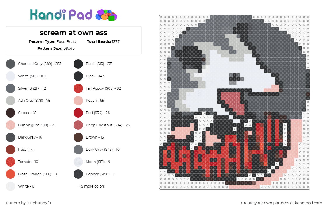 scream at own ass - Fuse Bead Pattern by littlebunnyfu on Kandi Pad - opossum,scream,rodent,funny,animal,sign,text,gray,red,white