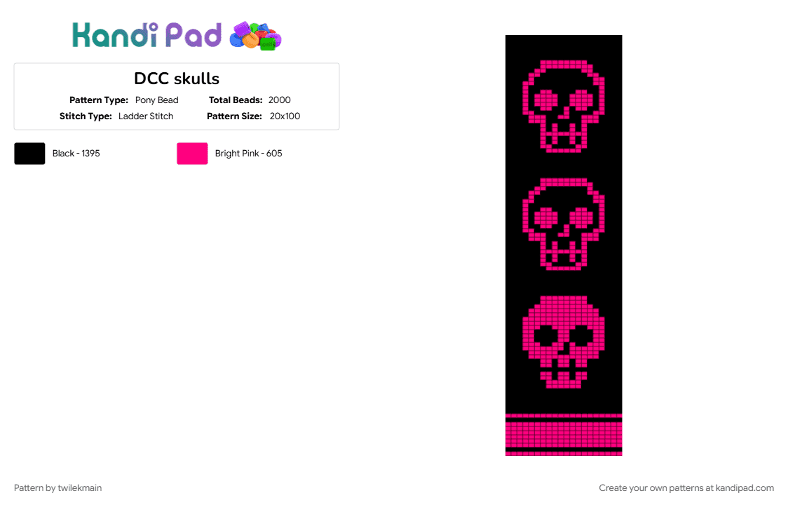 DCC skulls - Pony Bead Pattern by twilekmain on Kandi Pad - black, pink