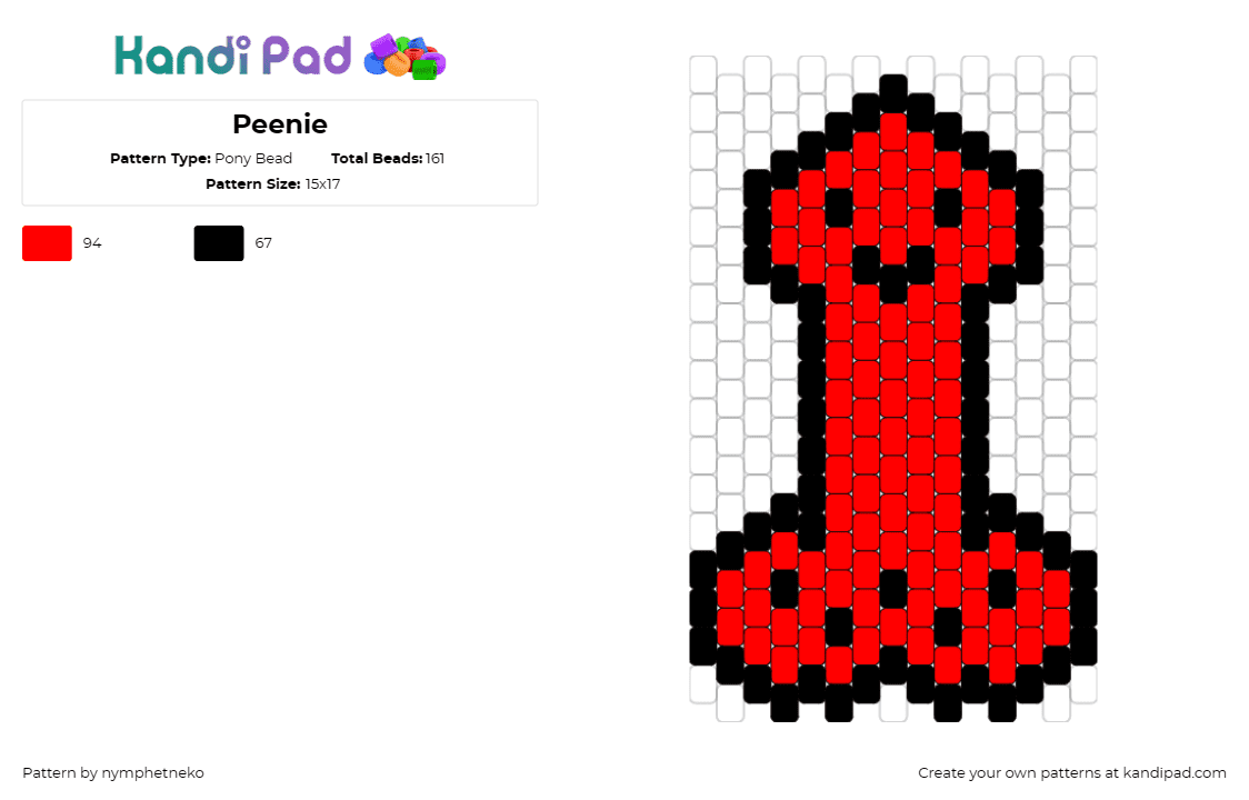 Peenie - Pony Bead Pattern by nymphetneko on Kandi Pad - penis,dick,nsfw,phallic,face,smile,cute,funny,red