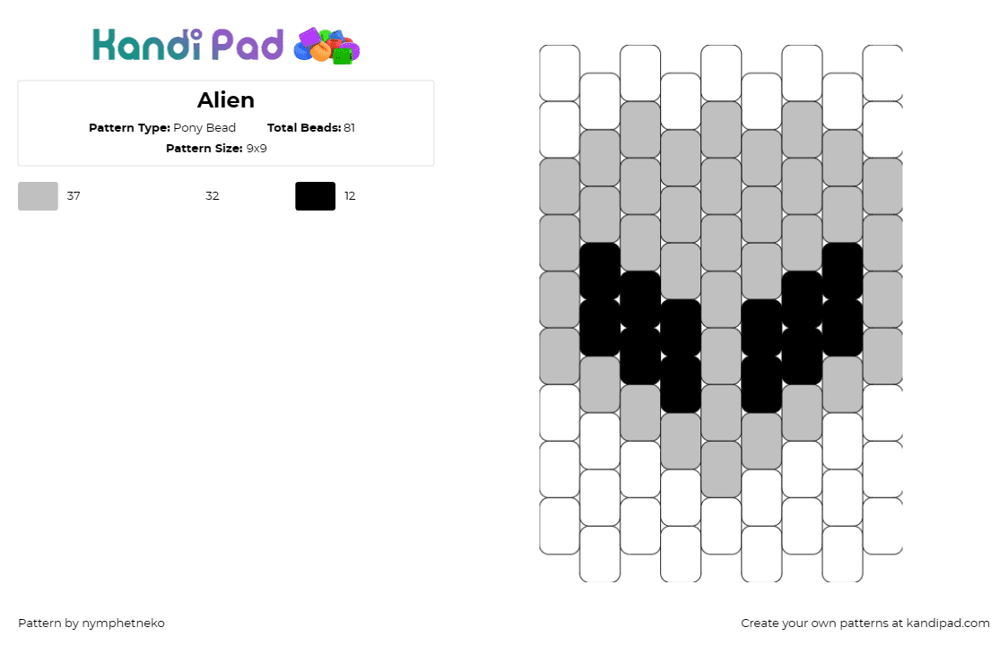 Alien  - Pony Bead Pattern by nymphetneko on Kandi Pad - alien,extraterrestrial,simple,grayscale