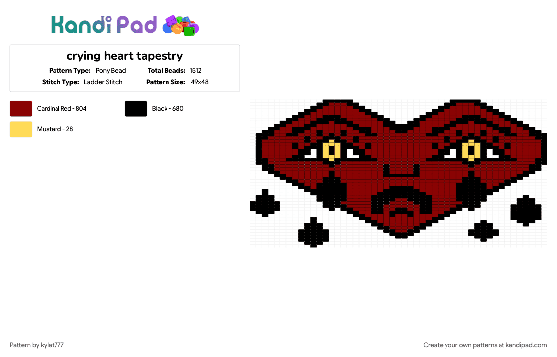 crying heart tapestry - Pony Bead Pattern by kylat777 on Kandi Pad - red