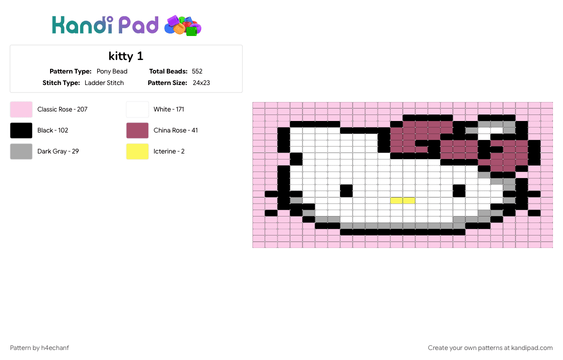 kitty 1 - Pony Bead Pattern by h4echanf on Kandi Pad - pink