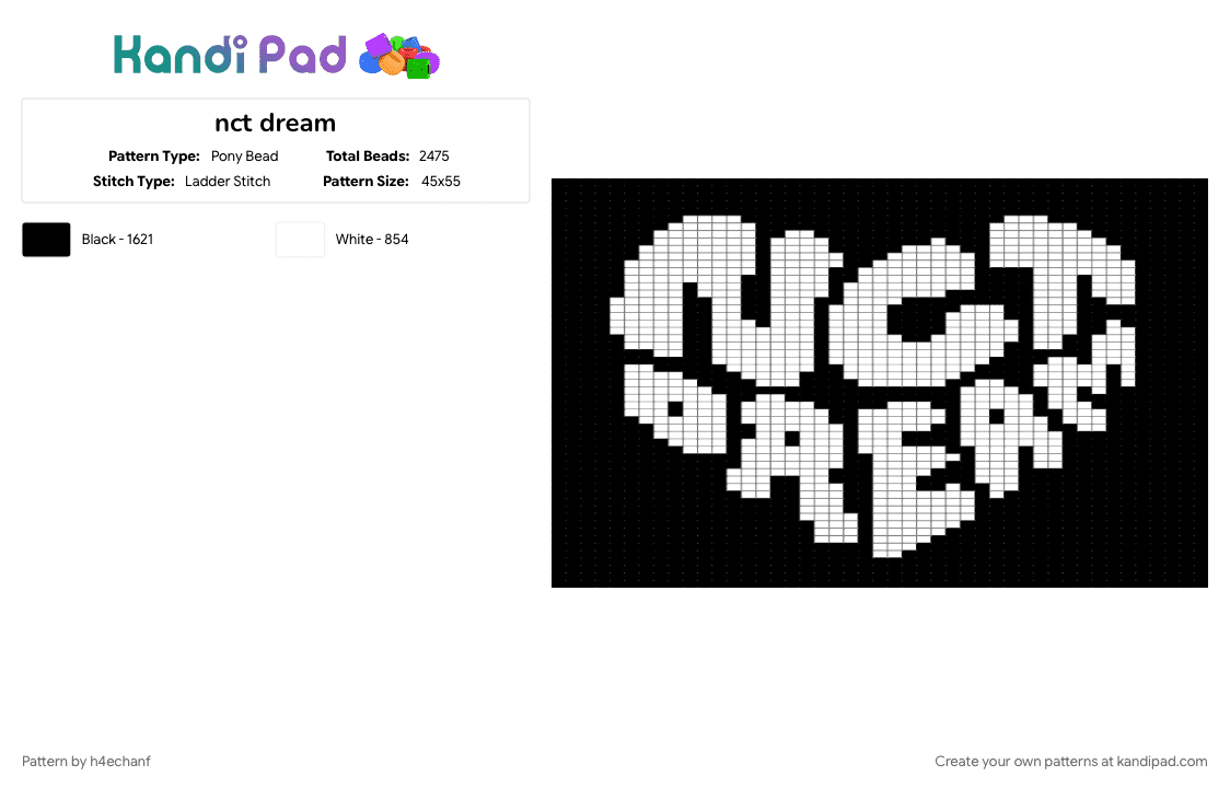 nct dream - Pony Bead Pattern by h4echanf on Kandi Pad - black, white