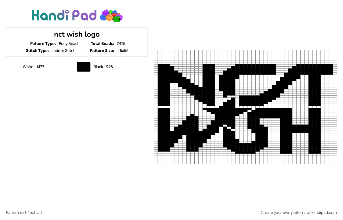 nct wish logo - Pony Bead Pattern by h4echanf on Kandi Pad - black, white