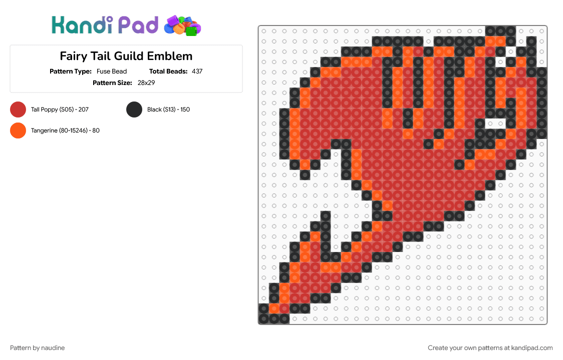 Fairy Tail Guild Emblem - Fuse Bead Pattern by naudine on Kandi Pad - anime, dragneel, fairy tail, fairytail, guild, manga, natsu, orange, red