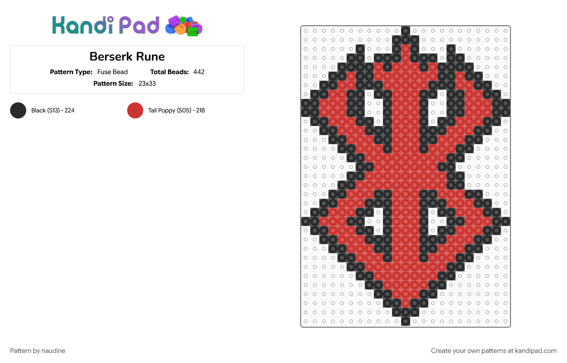 Berserk Rune - Fuse Bead Pattern by naudine on Kandi Pad - anime, berserk, berzerk, black, manga, red, rune