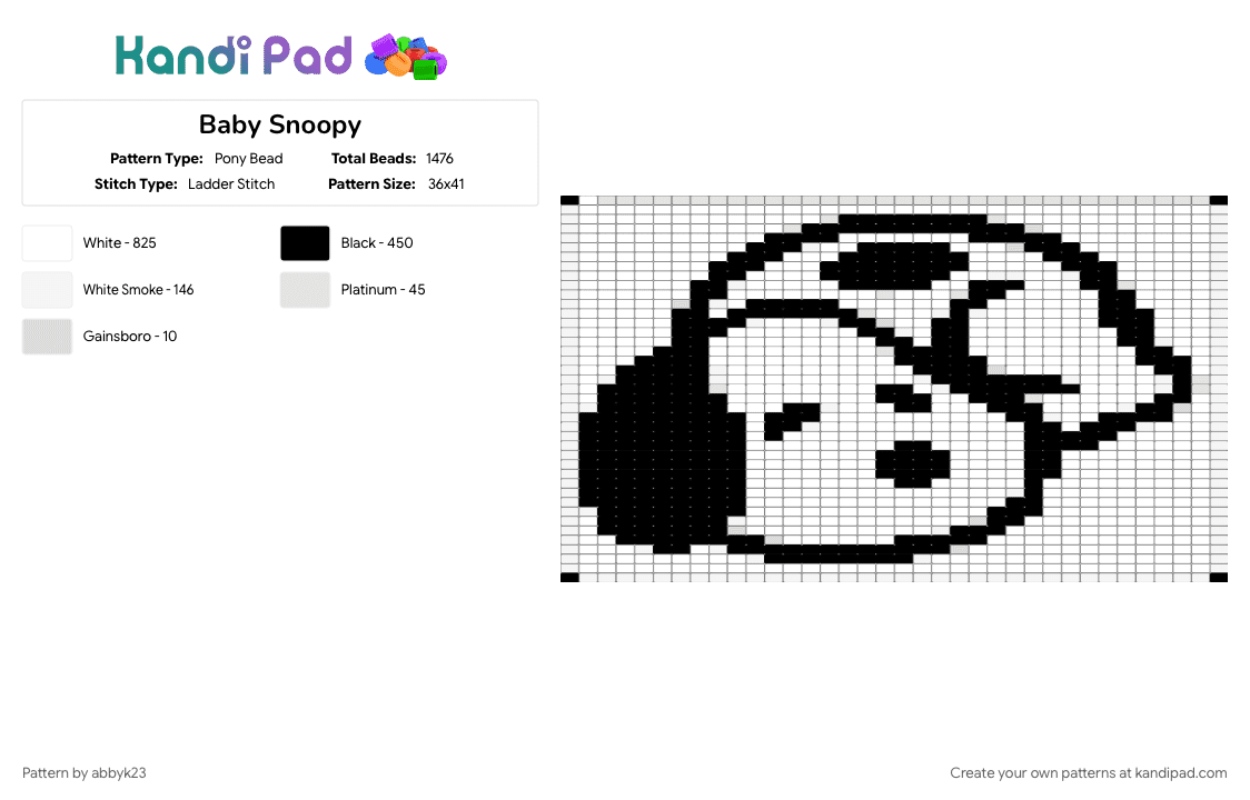 Baby Snoopy - Pony Bead Pattern by abbyk23 on Kandi Pad - black, white