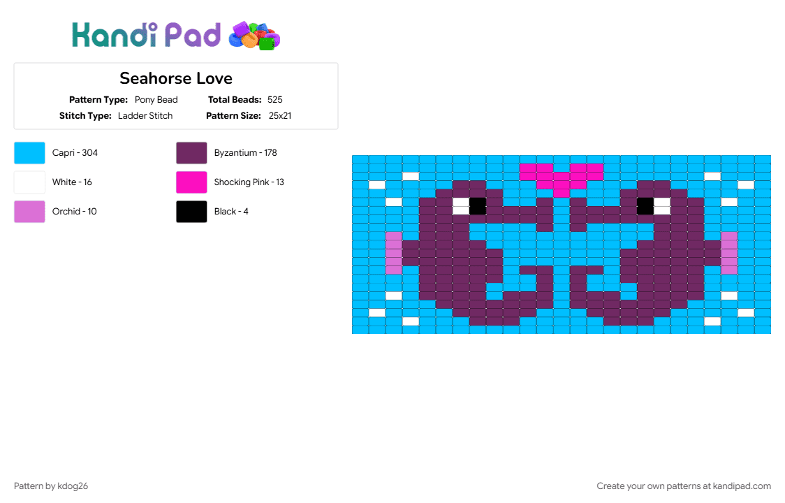 Seahorse Love - Pony Bead Pattern by kdog26 on Kandi Pad - light blue, pink