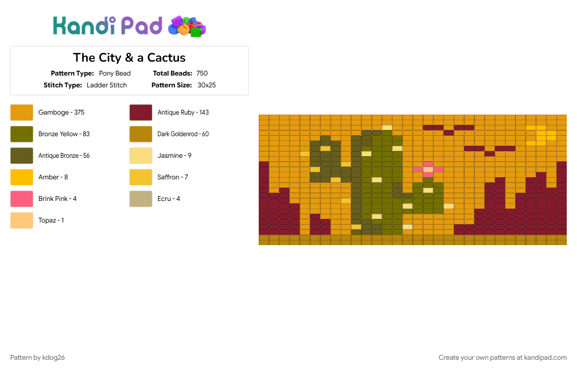 The City & a Cactus - Pony Bead Pattern by kdog26 on Kandi Pad - brown, gold, orange