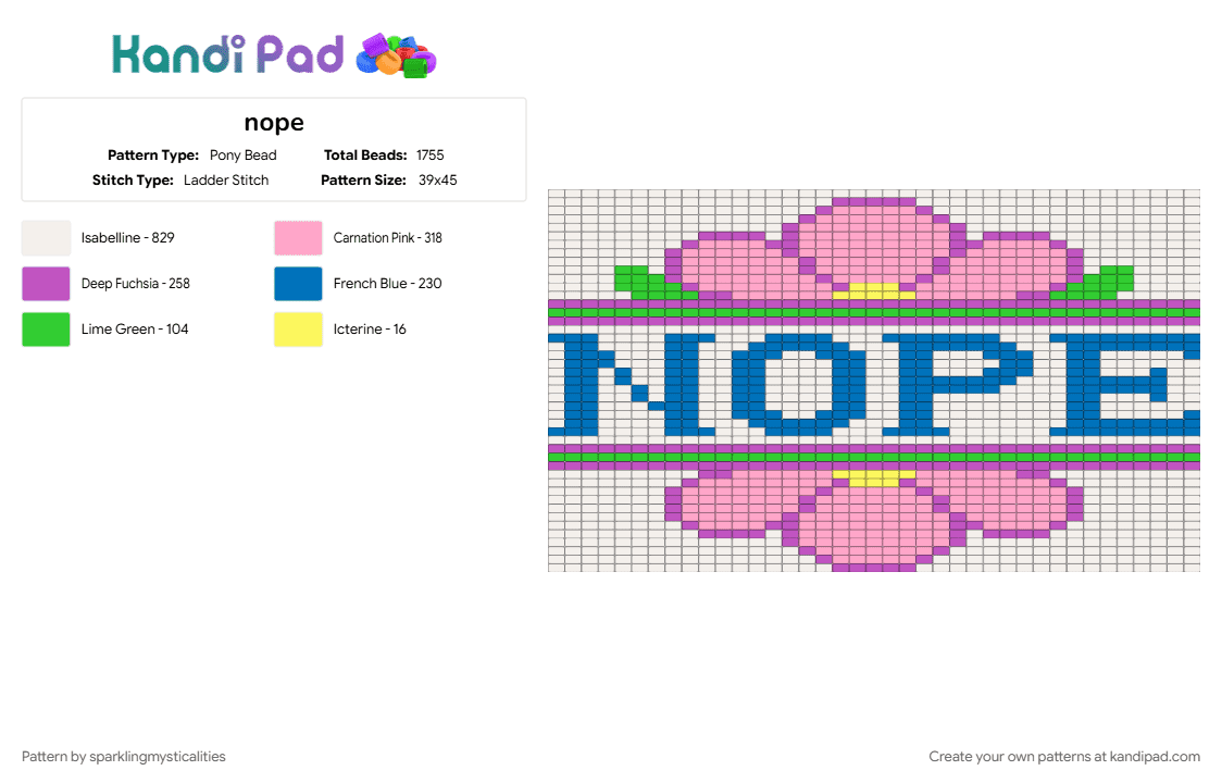 nope - Pony Bead Pattern by sparklingmysticalities on Kandi Pad - blue, pink, white