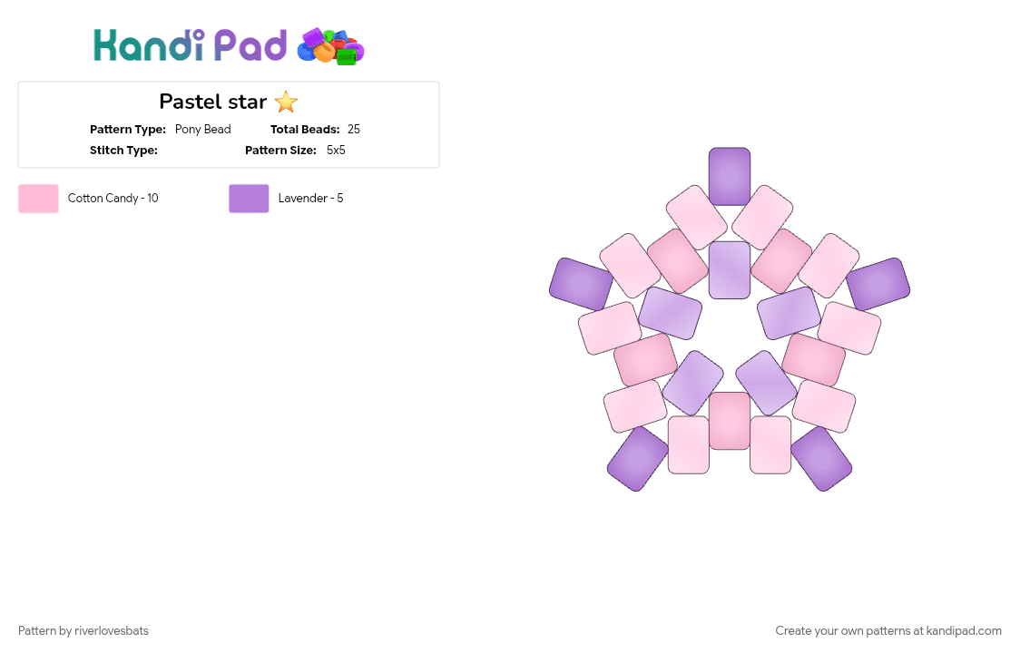 Pastel star ⭐️ - Pony Bead Pattern by riverlovesbats on Kandi Pad - pink, star