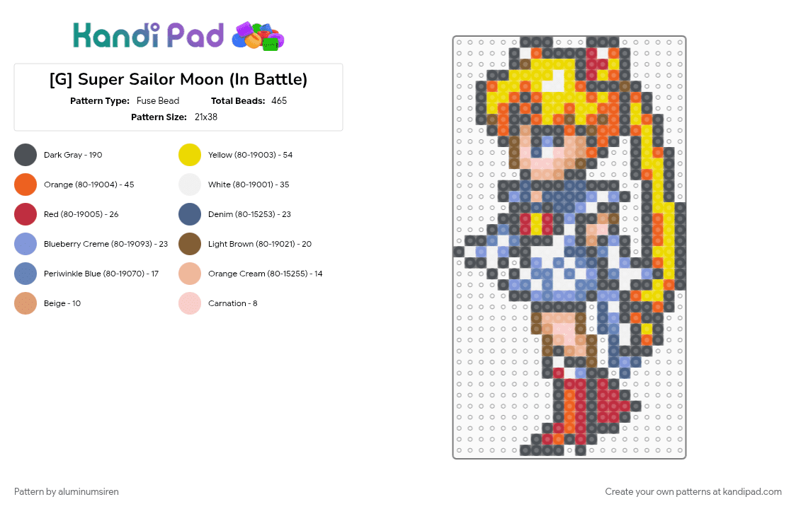 [G] Super Sailor Moon (In Battle) - Fuse Bead Pattern by aluminumsiren on Kandi Pad - anime, character, girl, gray, sailor moon, sailor moon another story, super famicom, superhero, usagi tsukino, yellow