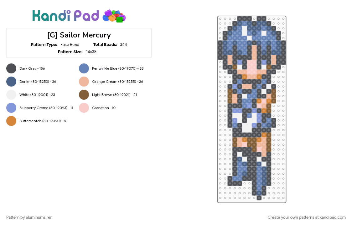 [G] Sailor Mercury - Fuse Bead Pattern by aluminumsiren on Kandi Pad - ami mizuno, anime, girl, sailor mercury, sailor moon, sailor moon another story, super famicom, superhero
