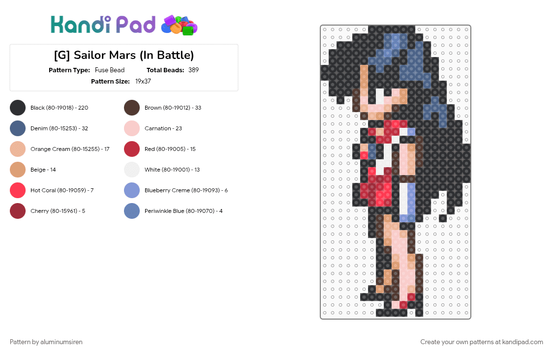 [G] Sailor Mars (In Battle) - Fuse Bead Pattern by aluminumsiren on Kandi Pad - anime, beige, black, blue, brown, character, rei hino, sailor mars, sailor moon, sailor moon another story, super famicom, superhero