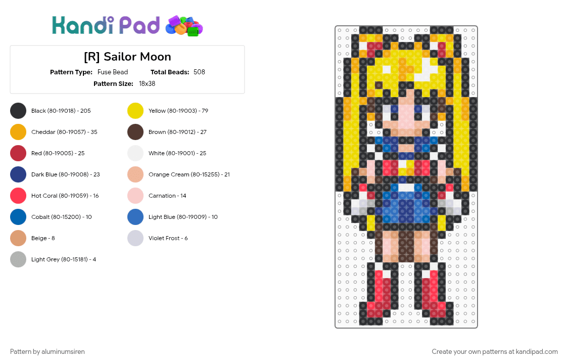 [R] Sailor Moon - Fuse Bead Pattern by aluminumsiren on Kandi Pad - anime, beige, blue, character, girl, sailor moon, sailor moon another story, super famicom, superhero, usagi tsukino, yellow