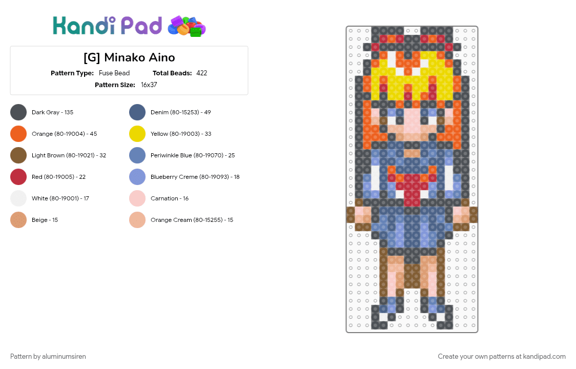 [G] Minako Aino - Fuse Bead Pattern by aluminumsiren on Kandi Pad - anime, beige, blue, character, gray, minako aino, orange, sailor moon, sailor moon another story, sailor venus, super famicom, superhero
