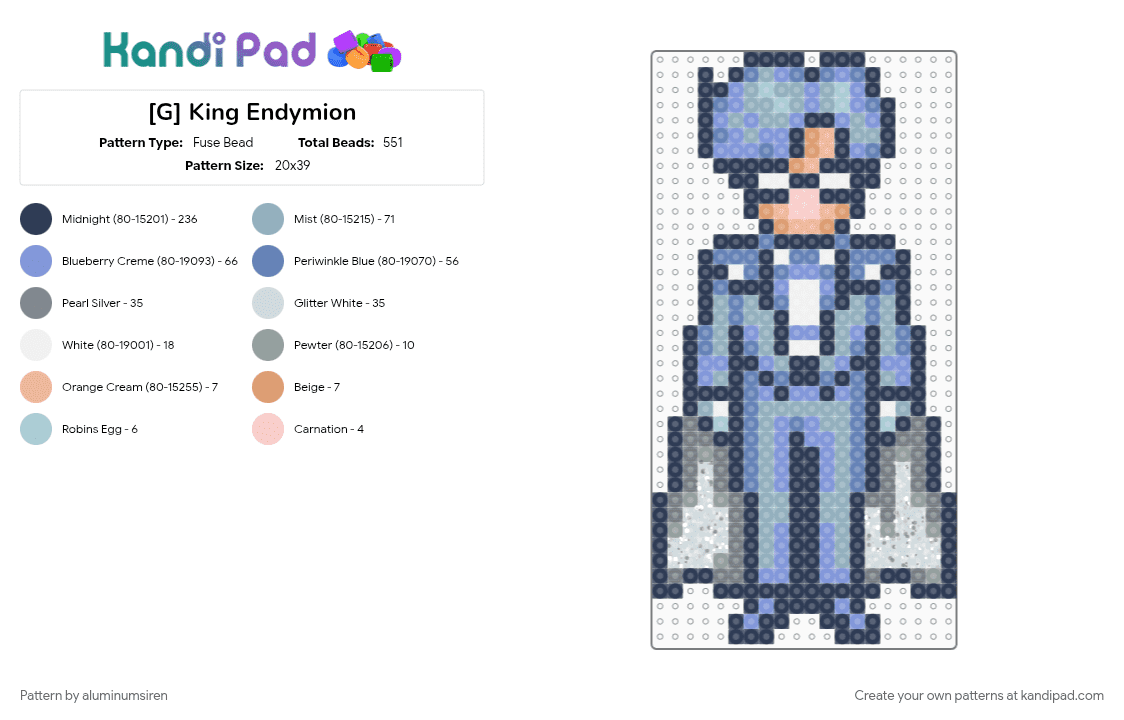 [G] King Endymion - Fuse Bead Pattern by aluminumsiren on Kandi Pad - anime, character, king, light blue, mamoru chiba, purple, sailor moon, sailor moon another story, super famicom, tuxedo mask