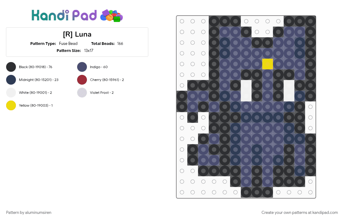 [R] Luna - Fuse Bead Pattern by aluminumsiren on Kandi Pad - anime, cat, character, luna, purple, sailor moon, sailor moon another story, sidekick, super famicom