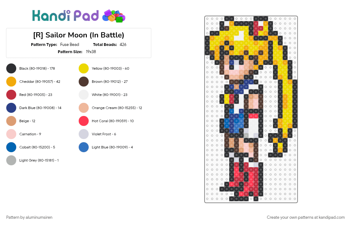 [R] Sailor Moon (In Battle) - Fuse Bead Pattern by aluminumsiren on Kandi Pad - 