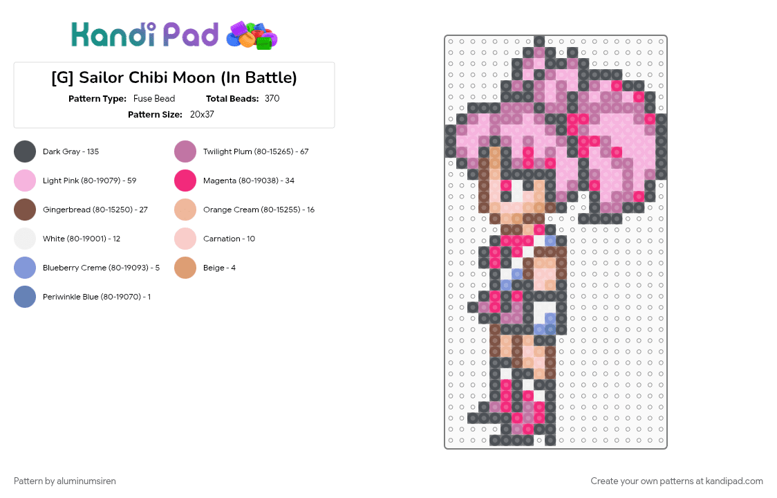 [G] Sailor Chibi Moon (In Battle) - Fuse Bead Pattern by aluminumsiren on Kandi Pad - anime, character, chibiusa tsukino, gray, pink, sailor chibi moon, sailor moon, sailor moon another story, super famicom, superhero