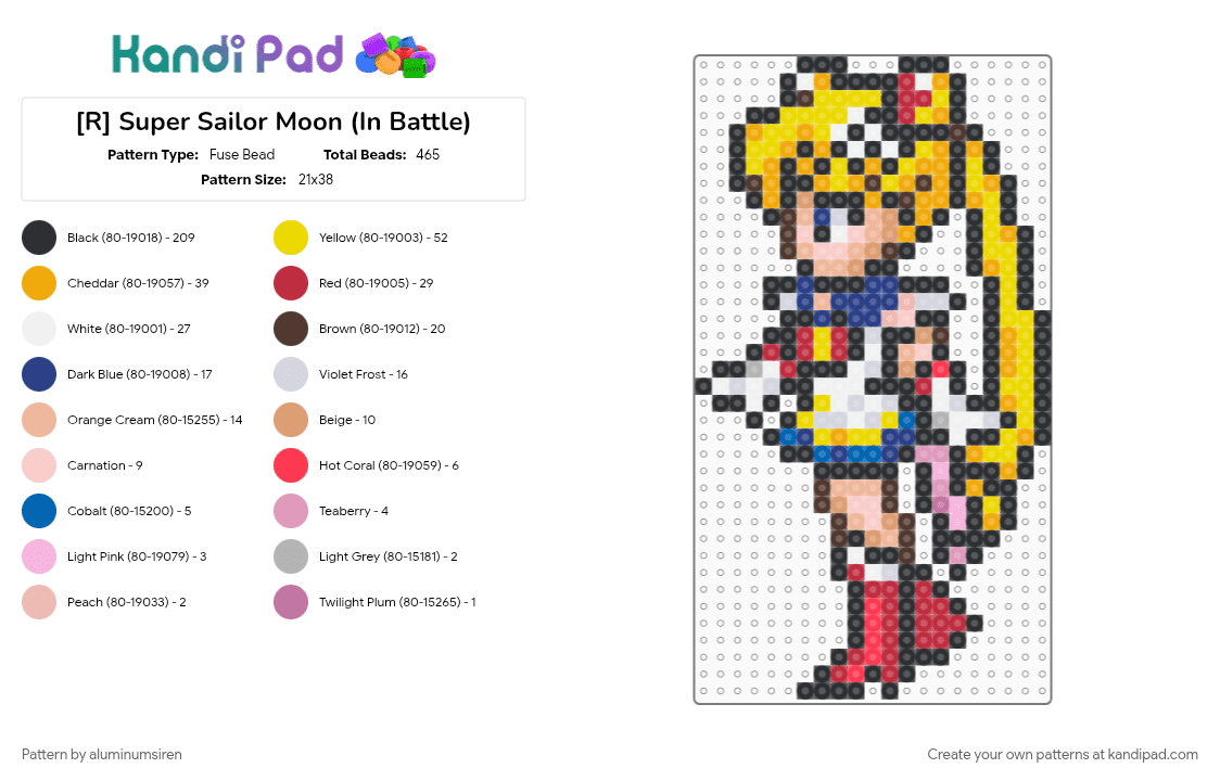 [R] Super Sailor Moon (In Battle) - Fuse Bead Pattern by aluminumsiren on Kandi Pad - 