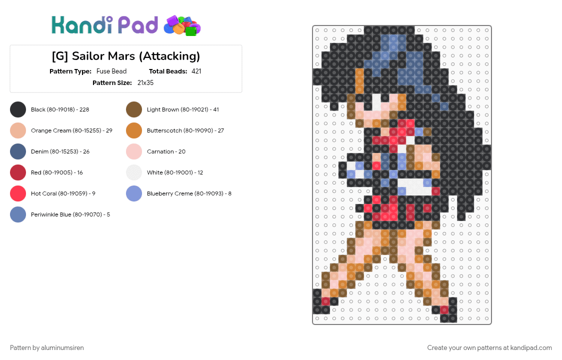 [G] Sailor Mars (Attacking) - Fuse Bead Pattern by aluminumsiren on Kandi Pad - 