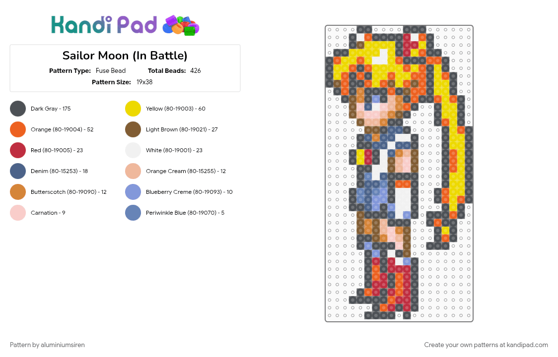 Sailor Moon (In Battle) - Fuse Bead Pattern by aluminumsiren on Kandi Pad - anime, character, girl, gray, orange, sailor moon, sailor moon another story, super famicom, superhero, usagi tsukino, yellow