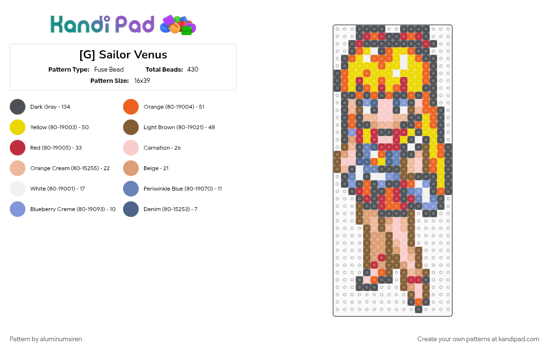 [G] Sailor Venus - Fuse Bead Pattern by aluminumsiren on Kandi Pad - anime, beige, character, colorful, gray, minako aino, sailor moon, sailor moon another story, sailor venus, super famicom, superhero, yellow