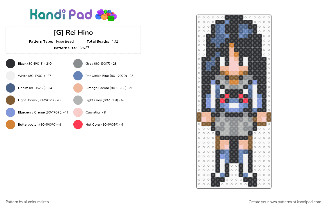 [G] Rei Hino - Fuse Bead Pattern by aluminumsiren on Kandi Pad - anime, beige, black, blue, girl, gray, rei hino, sailor mars, sailor moon, sailor moon another story, super famicom, superhero