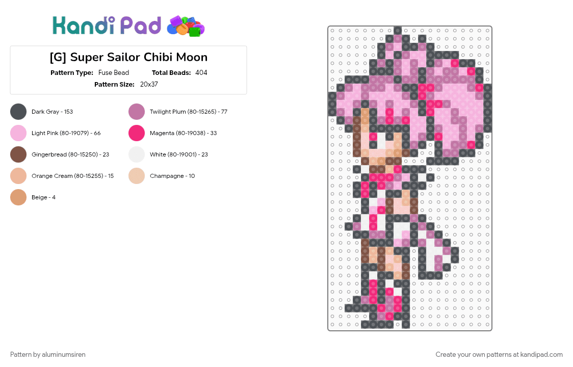 [G] Super Sailor Chibi Moon - Fuse Bead Pattern by aluminumsiren on Kandi Pad - anime, character, chibiusa tsukino, gray, pink, sailor chibi moon, sailor moon, sailor moon another story, super famicom, superhero