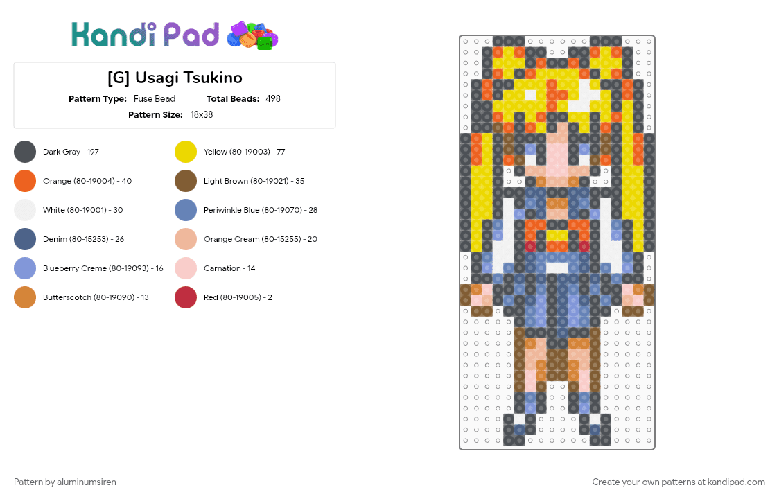 [G] Usagi Tsukino - Fuse Bead Pattern by aluminumsiren on Kandi Pad - anime, blue, character, girl, gray, orange, sailor moon, sailor moon another story, super famicom, superhero, usagi tsukino, yellow