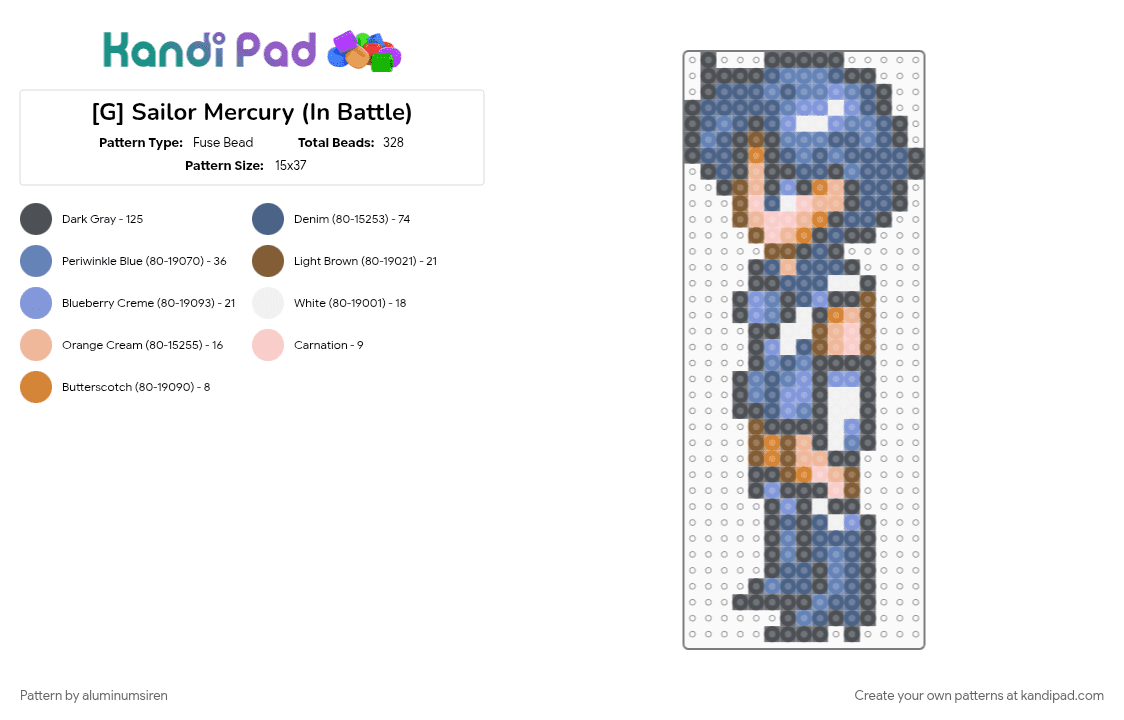 [G] Sailor Mercury (In Battle) - Fuse Bead Pattern by aluminumsiren on Kandi Pad - ami mizuno, anime, girl, sailor mercury, sailor moon, sailor moon another story, super famicom, superhero