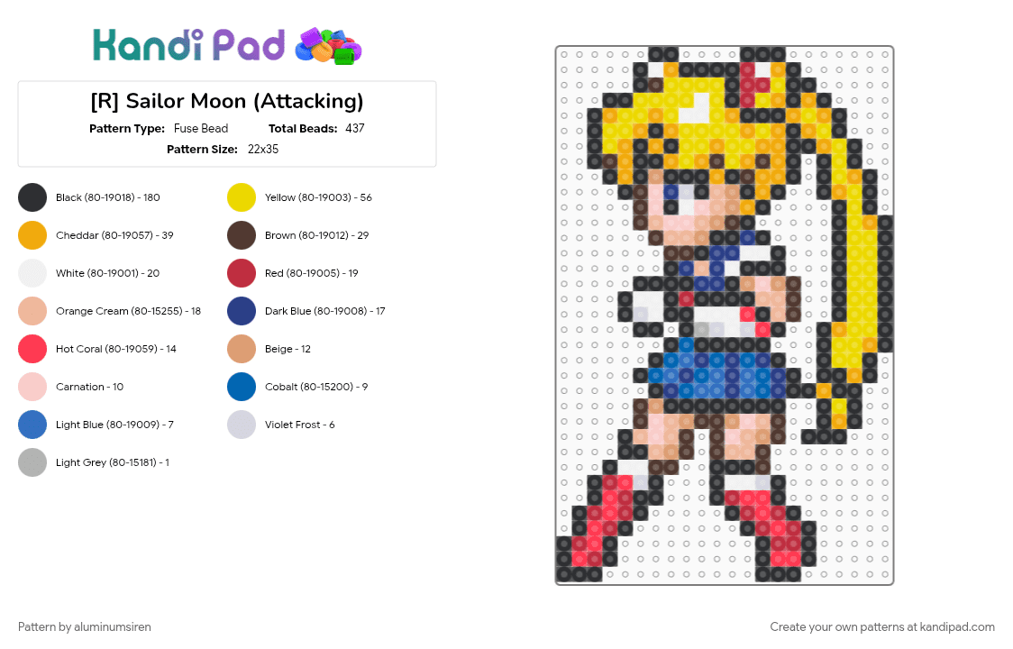 [R] Sailor Moon (Attacking) - Fuse Bead Pattern by aluminumsiren on Kandi Pad - anime, beige, character, girl, orange, sailor moon, sailor moon another story, super famicom, superhero, usagi tsukino, yellow