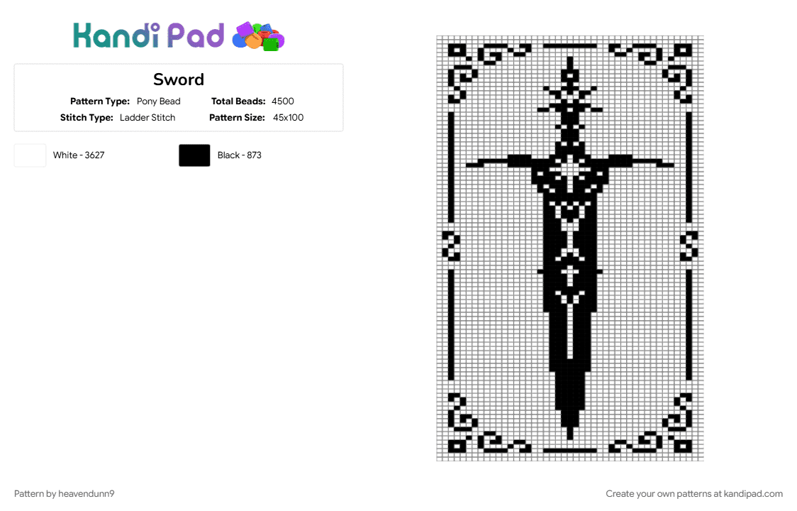 Sword - Pony Bead Pattern by heavendunn9 on Kandi Pad - white