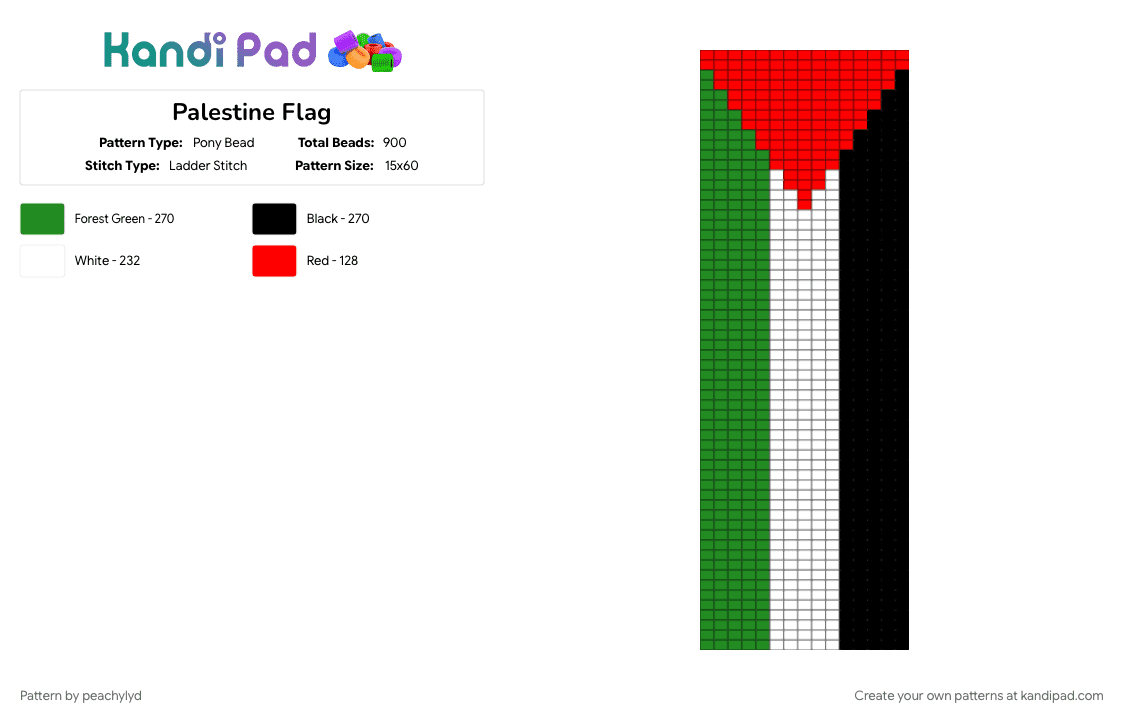 Palestine Flag - Pony Bead Pattern by peachylyd on Kandi Pad - flag, freepalestine, green, palestine, palestineflag, red