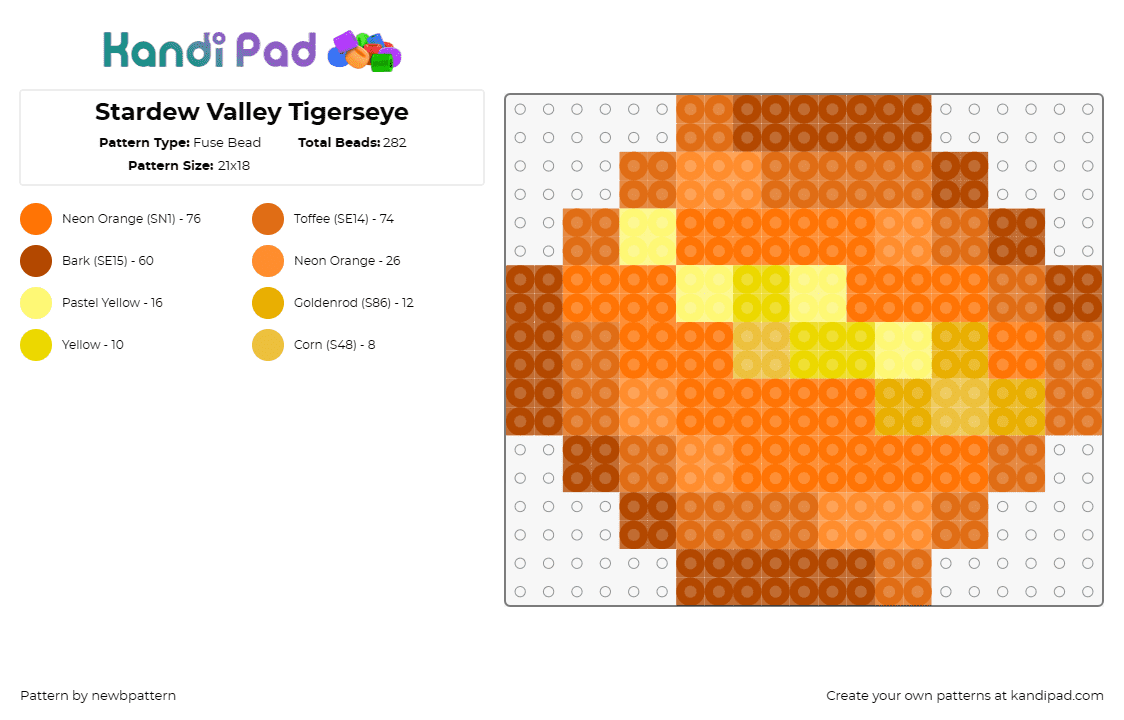 Stardew Valley Tigerseye - Fuse Bead Pattern by newbpattern on Kandi Pad - tigerseye,stardew valley,video game,orange