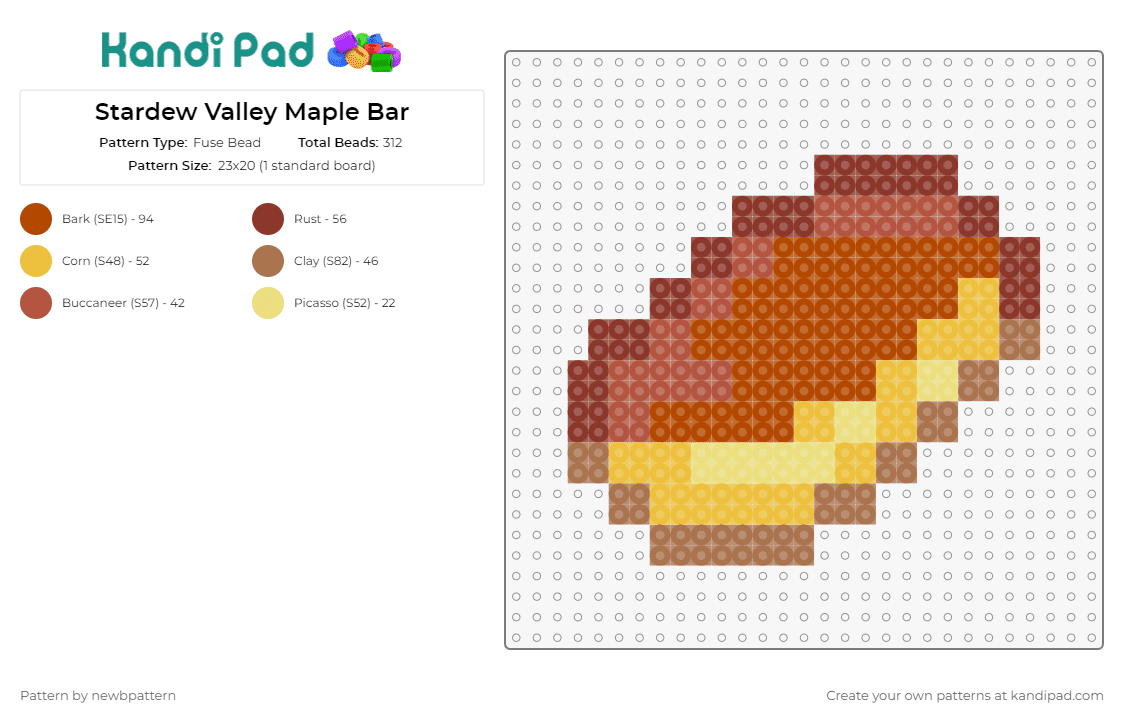 Stardew Valley Maple Bar - Fuse Bead Pattern by newbpattern on Kandi Pad - maple bar,stardew valley,food,video game,donut,brown,tan
