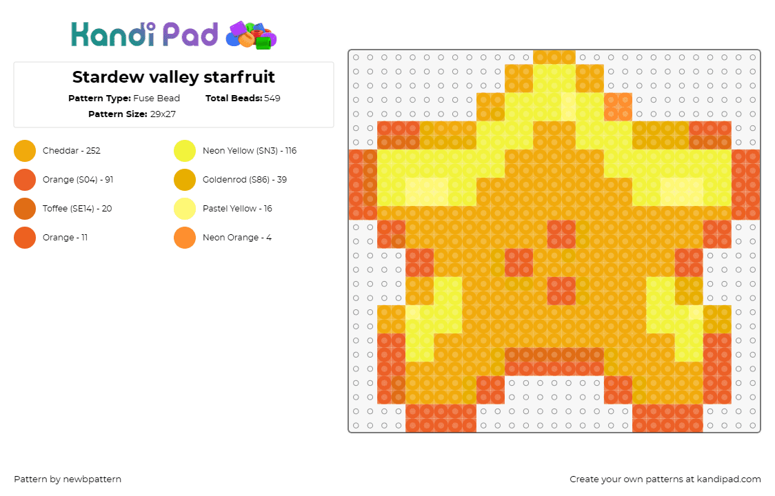 Stardew valley starfruit - Fuse Bead Pattern by newbpattern on Kandi Pad - starfruit,stardew valley,video game,orange,yellow