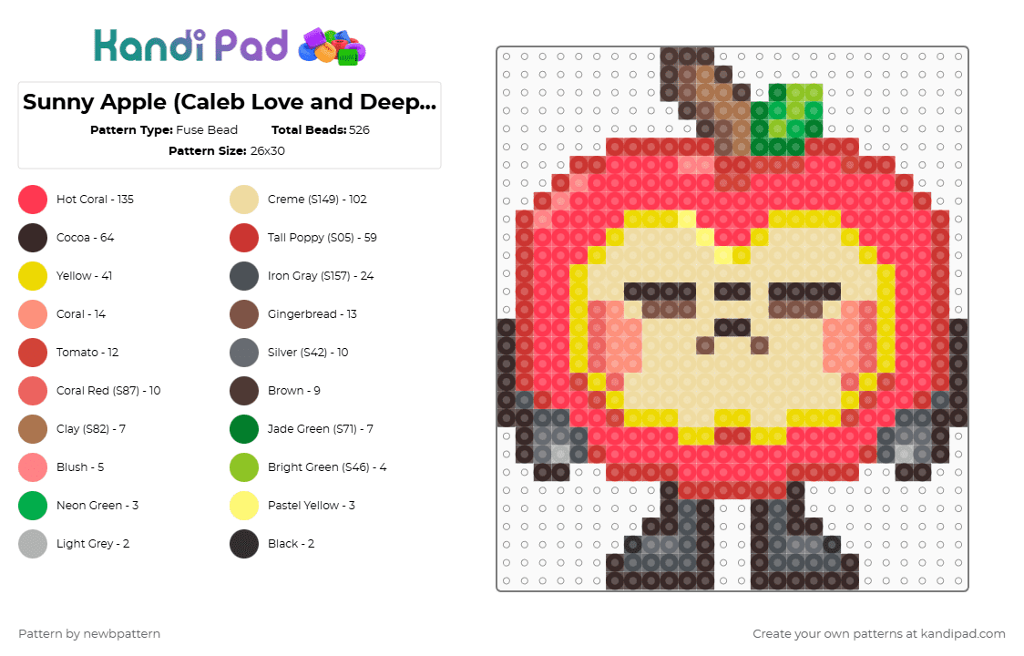 Sunny Apple (Caleb Love and Deepspace Plushie) - Fuse Bead Pattern by newbpattern on Kandi Pad - brown,red,beige,sunny apple,caleb sunny apple,sunny apple plushie,sunny apple lads,love and deepspace,lads