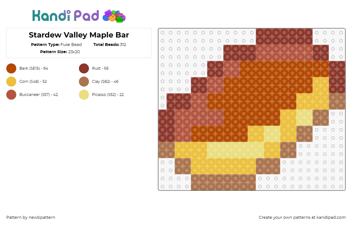 Stardew Valley Maple Bar - Fuse Bead Pattern by newbpattern on Kandi Pad - maple bar,stardew valley,food,video game,donut,brown,tan