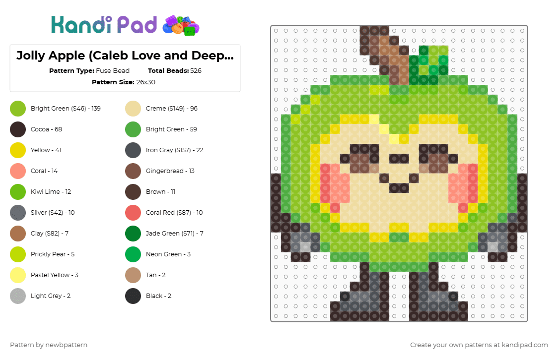Jolly Apple (Caleb Love and Deepspace Plushie) - Fuse Bead Pattern by newbpattern on Kandi Pad - brown,green,beige,love and deepspace,lads,jolly apple,jolly apple plushie,jolly apple plushie lads,caleb jolly apple