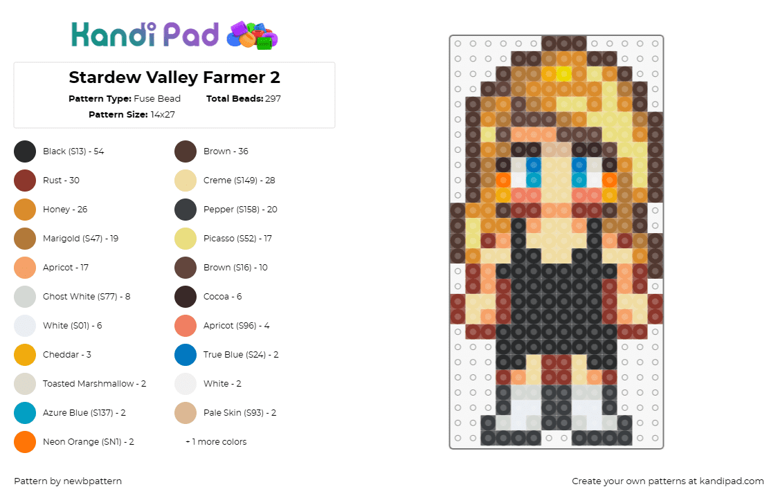 Stardew Valley Farmer 2 - Fuse Bead Pattern by newbpattern on Kandi Pad - farmer,stardew valley,character,blonde,video game,yellow,black